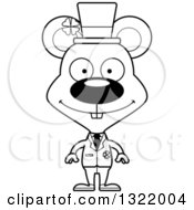 Lineart Clipart Of A Cartoon Black And White Happy St Patricks Day Irish Mouse Royalty Free Outline Vector Illustration