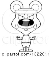Lineart Clipart Of A Cartoon Black And White Mad Fitness Mouse Royalty Free Outline Vector Illustration