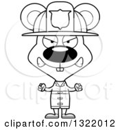 Lineart Clipart Of A Cartoon Black And White Mad Mouse Fire Fighter Royalty Free Outline Vector Illustration