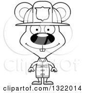 Poster, Art Print Of Cartoon Black And White Happy Mouse Fire Fighter