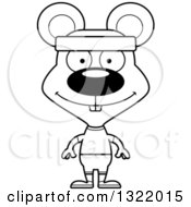 Lineart Clipart Of A Cartoon Black And White Happy Fitness Mouse Royalty Free Outline Vector Illustration