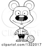 Poster, Art Print Of Cartoon Black And White Happy Mouse Volleyball Player