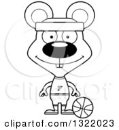 Lineart Clipart Of A Cartoon Black And White Happy Mouse Basketball Player Royalty Free Outline Vector Illustration