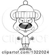 Lineart Clipart Of A Cartoon Black And White Mad Mouse In Winter Clothes Royalty Free Outline Vector Illustration