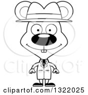 Lineart Clipart Of A Cartoon Black And White Happy Mouse Detective Royalty Free Outline Vector Illustration