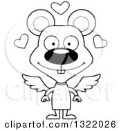 Lineart Clipart Of A Cartoon Black And White Happy Mouse Cupid Royalty Free Outline Vector Illustration