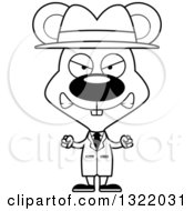 Lineart Clipart Of A Cartoon Black And White Mad Mouse Detective Royalty Free Outline Vector Illustration