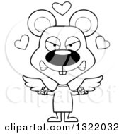 Lineart Clipart Of A Cartoon Black And White Mad Mouse Cupid Royalty Free Outline Vector Illustration