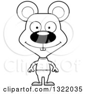 Lineart Clipart Of A Cartoon Black And White Happy Casual Mouse Royalty Free Outline Vector Illustration