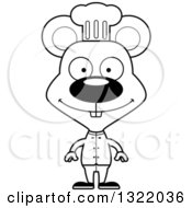 Lineart Clipart Of A Cartoon Black And White Happy Mouse Chef Royalty Free Outline Vector Illustration