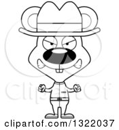 Lineart Clipart Of A Cartoon Black And White Mad Mouse Cowboy Royalty Free Outline Vector Illustration