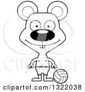 Lineart Clipart Of A Cartoon Black And White Happy Mouse Beach Volleyball Player Royalty Free Outline Vector Illustration