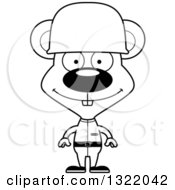 Lineart Clipart Of A Cartoon Black And White Happy Mouse Army Soldier Royalty Free Outline Vector Illustration