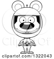Lineart Clipart Of A Cartoon Black And White Happy Mouse Astronaut Royalty Free Outline Vector Illustration