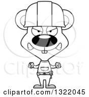 Lineart Clipart Of A Cartoon Black And White Mad Mouse Construction Worker Royalty Free Outline Vector Illustration