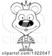 Lineart Clipart Of A Cartoon Black And White Happy Mouse Prince Royalty Free Outline Vector Illustration