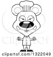 Lineart Clipart Of A Cartoon Black And White Mad Mouse Chef Royalty Free Outline Vector Illustration