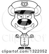 Lineart Clipart Of A Cartoon Black And White Mad Mouse Captain Royalty Free Outline Vector Illustration