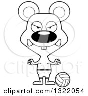 Lineart Clipart Of A Cartoon Black And White Mad Mouse Beach Volleyball Player Royalty Free Outline Vector Illustration