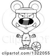 Lineart Clipart Of A Cartoon Black And White Mad Mouse Basketball Player Royalty Free Outline Vector Illustration