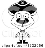 Lineart Clipart Of A Cartoon Black And White Happy Mouse Pirate Royalty Free Outline Vector Illustration