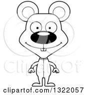 Lineart Clipart Of A Cartoon Black And White Happy Mouse In Pajamas Royalty Free Outline Vector Illustration