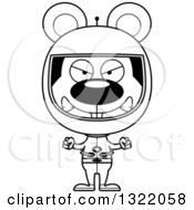 Lineart Clipart Of A Cartoon Black And White Mad Mouse Astronaut Royalty Free Outline Vector Illustration