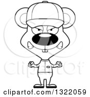 Lineart Clipart Of A Cartoon Black And White Mad Mouse Baseball Player Royalty Free Outline Vector Illustration