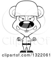Lineart Clipart Of A Cartoon Black And White Mad Mouse Army Soldier Royalty Free Outline Vector Illustration