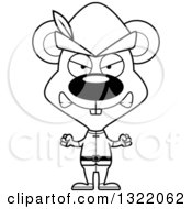 Lineart Clipart Of A Cartoon Black And White Mad Mouse Robin Hood Royalty Free Outline Vector Illustration