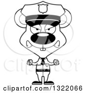 Lineart Clipart Of A Cartoon Black And White Mad Mouse Police Officer Royalty Free Outline Vector Illustration