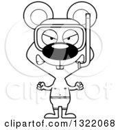 Lineart Clipart Of A Cartoon Black And White Mad Mouse Wearing Snorkel Gear Royalty Free Outline Vector Illustration
