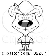 Lineart Clipart Of A Cartoon Black And White Happy Mouse Robin Hood Royalty Free Outline Vector Illustration