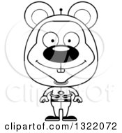 Lineart Clipart Of A Cartoon Black And White Happy Space Mouse Royalty Free Outline Vector Illustration
