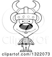 Lineart Clipart Of A Cartoon Black And White Happy Mouse Viking Royalty Free Outline Vector Illustration