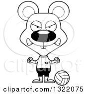 Lineart Clipart Of A Cartoon Black And White Mad Mouse Volleyball Player Royalty Free Outline Vector Illustration