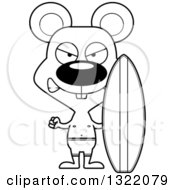 Lineart Clipart Of A Cartoon Black And White Mad Mouse Surfer Royalty Free Outline Vector Illustration