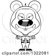 Lineart Clipart Of A Cartoon Black And White Mad Space Mouse Royalty Free Outline Vector Illustration