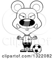 Lineart Clipart Of A Cartoon Black And White Mad Mouse Soccer Player Royalty Free Outline Vector Illustration