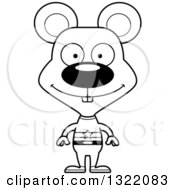 Lineart Clipart Of A Cartoon Black And White Happy Mouse Super Hero Royalty Free Outline Vector Illustration
