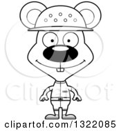 Lineart Clipart Of A Cartoon Black And White Happy Mouse Zookeeper Royalty Free Outline Vector Illustration