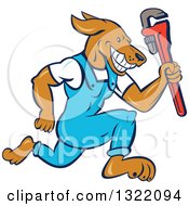 Poster, Art Print Of Cartoon Plumber Dog Running With A Monkey Wrench