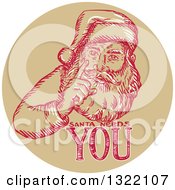 Poster, Art Print Of Retro Engraved Santa Claus With Text In A Circle