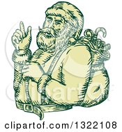 Clipart Of A Retro Engraved Santa Claus Carrying A Christmas Sack Over His Shoulder Royalty Free Vector Illustration