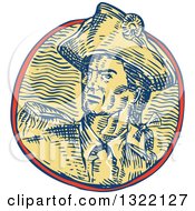 Poster, Art Print Of Retro Engraved Or Sketched Retro American Patriot Minuteman Revolutionary Soldier In A Circle