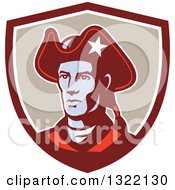 Retro American Patriot Minuteman Revolutionary Soldier In A Maroon White And Tan Shield