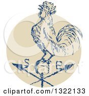 Retro Engraved Rooster Crowing On A Weather Vane