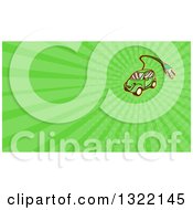 Retro Cartoon Hybrid Electric Car With A Plug And Green Rays Background Or Business Card Design