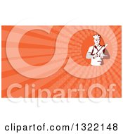 Poster, Art Print Of Retro Stencil Styled Cook Holding A Spoon And Rolling Pin And Orange Rays Background Or Business Card Design