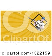 Clipart Of A Cartoon Male Pressure Washer And Orange Rays Background Or Business Card Design Royalty Free Illustration